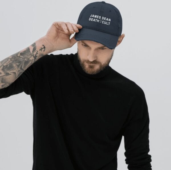 James Dean Death Cult Distressed Dad Hat Navy Embroidered men