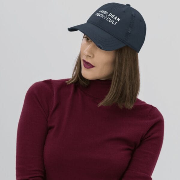 James Dean Death Cult Distressed Dad Hat Navy Embroidered women