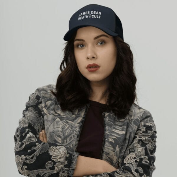 James Dean Death Cult Trucker Hat Navy Embroidered women