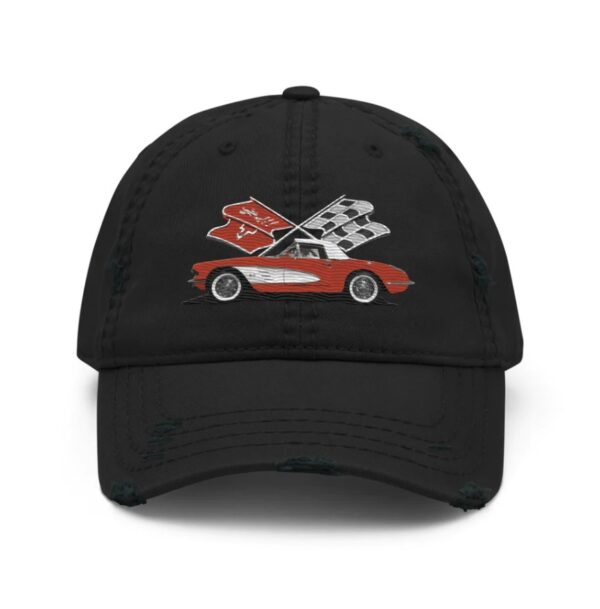 Red Corvette C1 Antique Classic Car owner gift Distressed Dad Hat