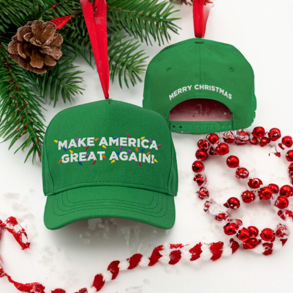 Trump MAGA Red Christmas Hats Embroidery Green